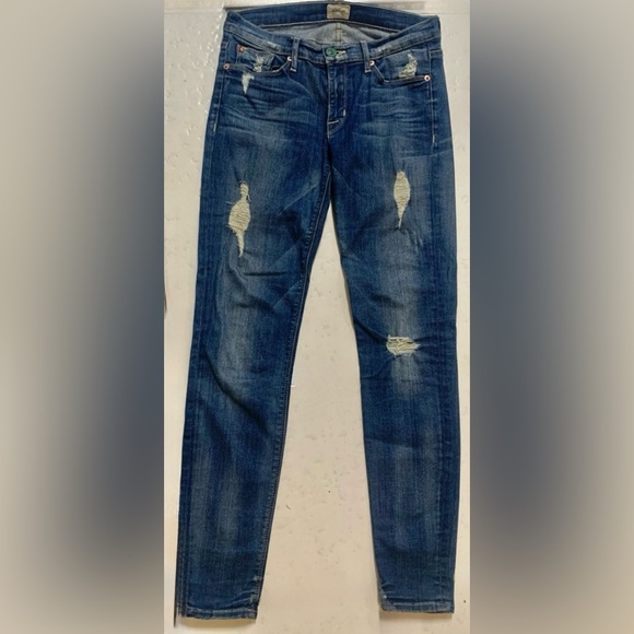 Hudson Jeans Denim - Hudson Krista Super Skinny Blue Denim Jeans Factory Distressed 27 x 29 Blow